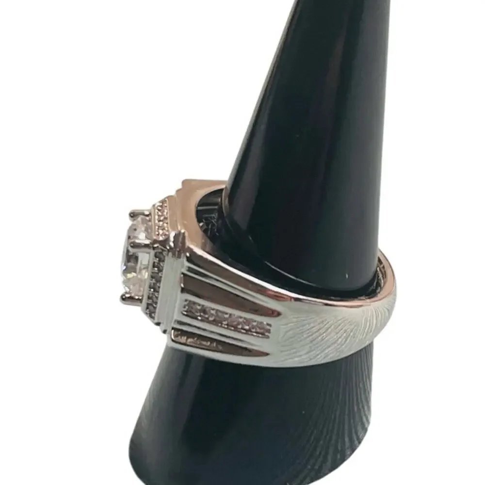 Silver Plated Moissanite Signet Ring
